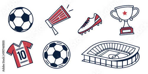 A collection of sports equipment and trophies showcasing various athletic activities