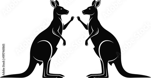 Black vector silhouette set of two kangaroos facing each other for Australian wildlife conservation outback nature branding zoo graphics and wilderness environment design