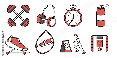 Illustrations of various sports and fitness activities and equipment