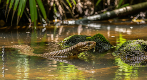 Cottonmouth snake in the water