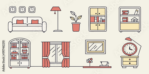 A variety of stylish and modern furniture pieces arranged in a spacious living room.