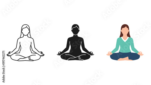 Three women in lotus position for meditation and yoga practice Vector