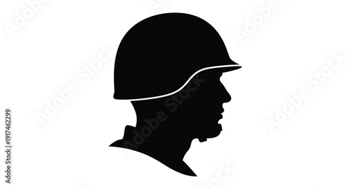 Profile view of a soldier wearing a helmet dark silhouette