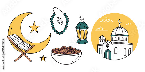 Diverse cultural symbols and objects representing various religions and traditions