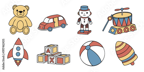 A delightful collection of colorful toys for children to enjoy and play with.