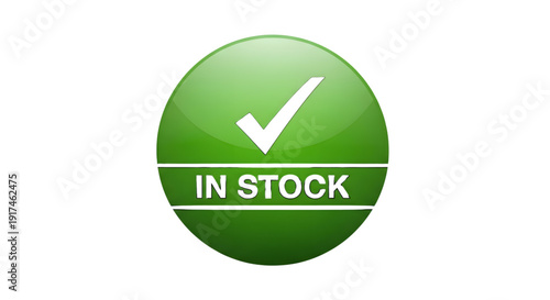 In Stock Button, Green Checkmark Badge On White