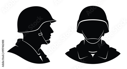 Two soldiers heads in profile a striking black silhouette