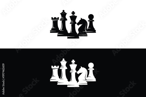 Elegant Chess Strategy Logo with Black and White Contrast