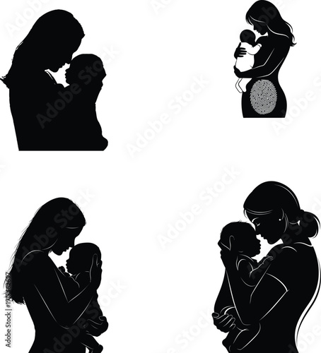 Mother's day silhouette images of loving family moments