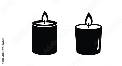 Two burning candles depicted in a stark black silhouette