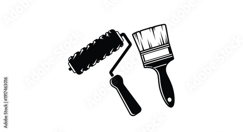 Paint roller and brush tools displayed in a striking silhouette