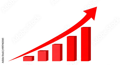Upswing Growth: Red Bar Graph with Curved Arrow On White