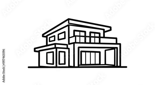 Simple line drawing of a modern house exterior black and white silhouette
