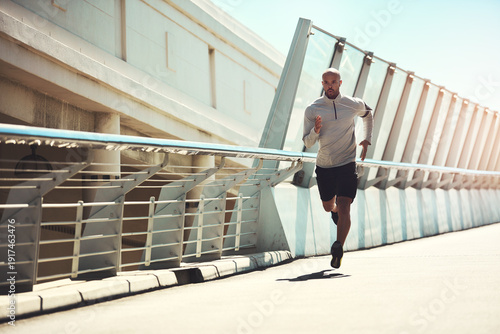 Bilde på lerret Athlete, black man and running with exercise outdoor for fitness, training and physical activity