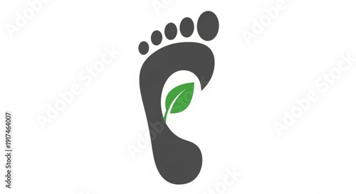 Eco friendly footprint symbol with green leaf on white background for sustainable living and environmental conservation concepts