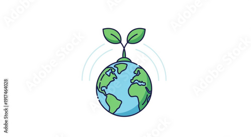 Earth with green leaves growing out of it symbolizing eco friendly and sustainable living on a white background