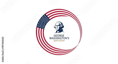 Vector illustration of George Washington's Birthday icon with American flag design on a white background, commemorating the first president and federal holiday.