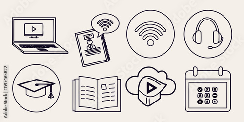 Modern technology and education tools for online learning and remote work.