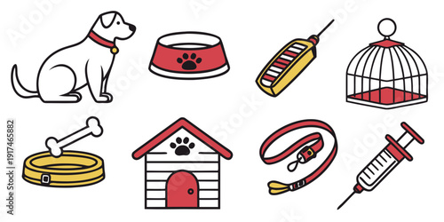 A collection of various items related to dogs and their care.