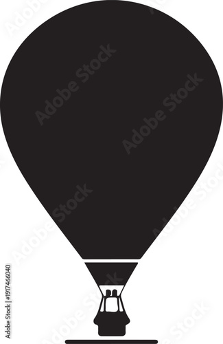A black and white illustration of a hot air balloon with a basket. isolated on white background
