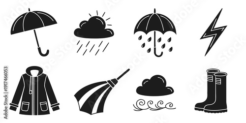 Weather icons showing various weather conditions and protective gear
