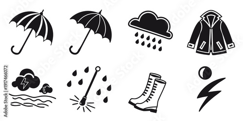 Weather icons showing various conditions and protective gear