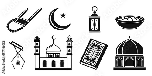 Symbols and artifacts representing the islamic faith and culture