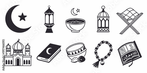 Islamic symbols and artifacts displayed in a collage format