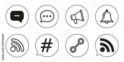 A collection of various social media and communication icons in a circular layout