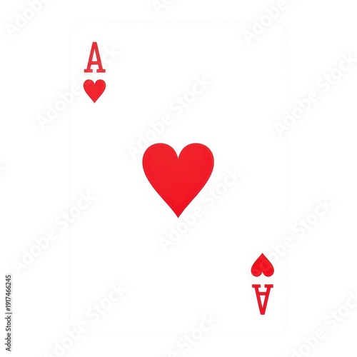 A playing card with an ace of hearts on transparent background