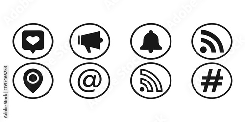 A collection of various icons representing social media and communication features
