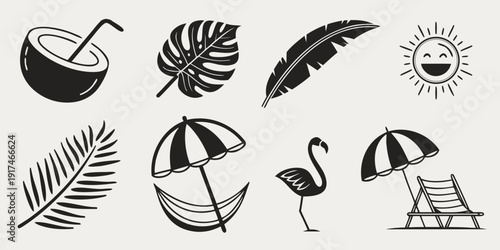 Vibrant summer illustrations showcasing tropical elements and beach activities