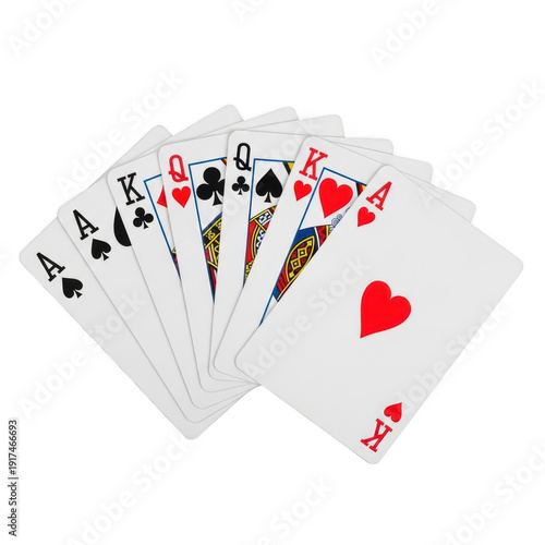 A fan of playing cards on a transparent background