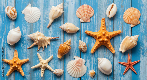 sea shells and starfish