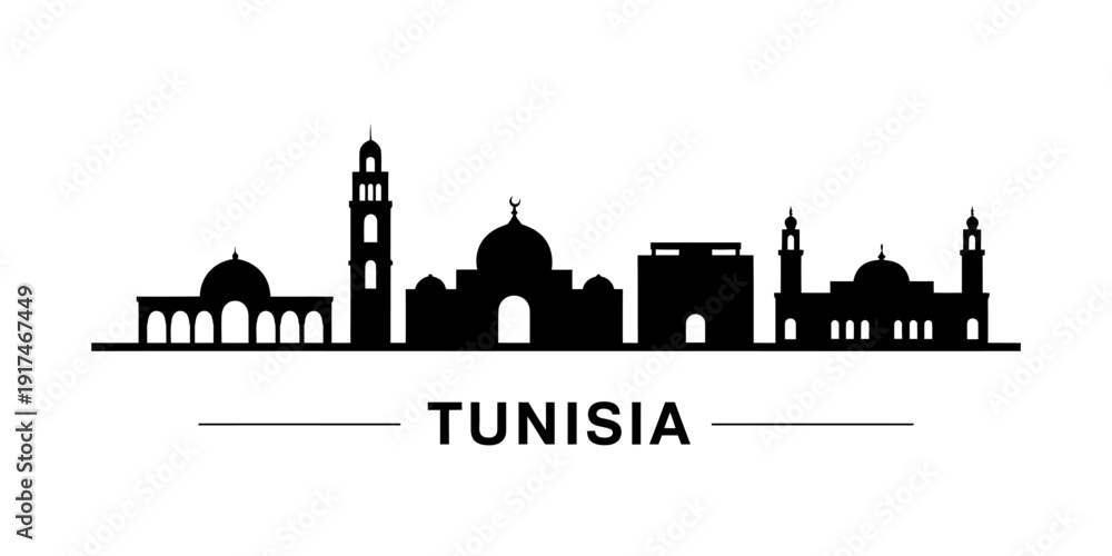 Obraz premium Tunisia city skyline with mosque and buildings in silhouette urban landscape