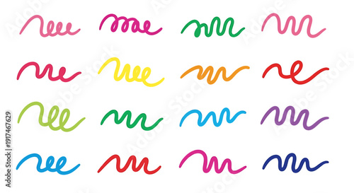 Colorful squiggly lines in various vibrant hues on plain white background