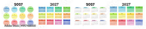 Set of calendars for 2027 isolated on a white background