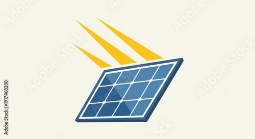 Solar panel with sun rays on clean energy background