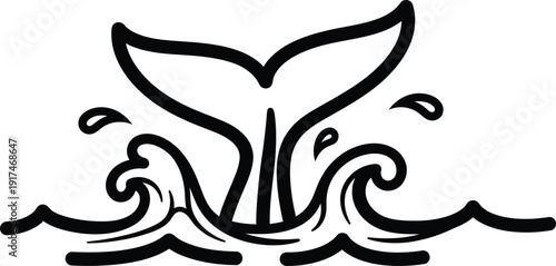 Whale Tail Ocean Dive Splash Marine Wildlife Illustration with vector illustration