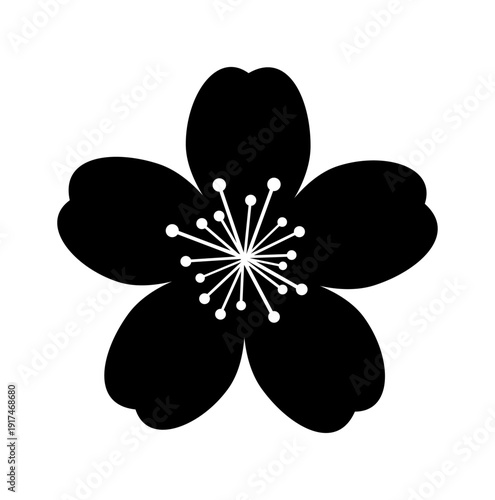 桜シルエットアイコン シンプルな和風花モチーフ ベクター素材