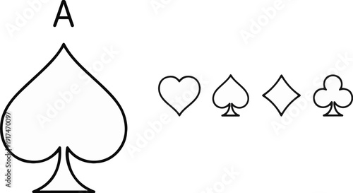 A stylized ace of spades and four suit symbols on a white background