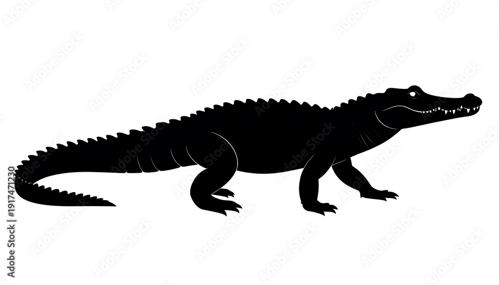 Obraz premium Silhouette of a large reptile, viewed from the side, on a blank white backdrop