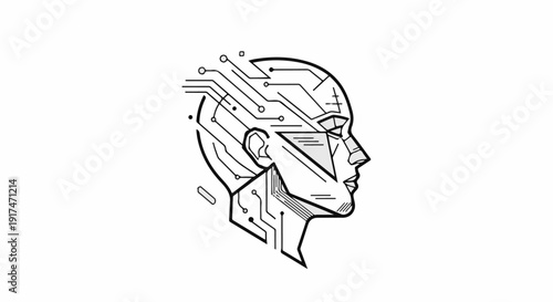 Abstract geometric human head with integrated circuitry design