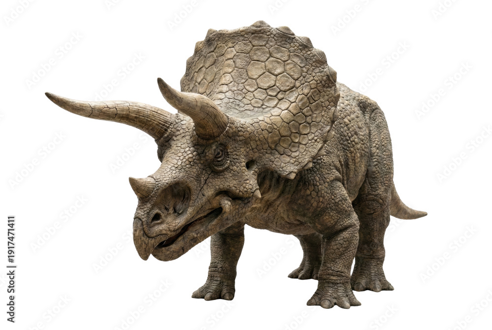 Fototapeta premium Triceratops horned dinosaur isolated. Herbivore with frill side view.