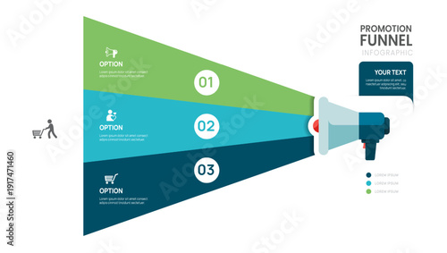 Promotion funnel infographic template for business. Sales funnel Timeline 3 steps, presentation vector infographics.