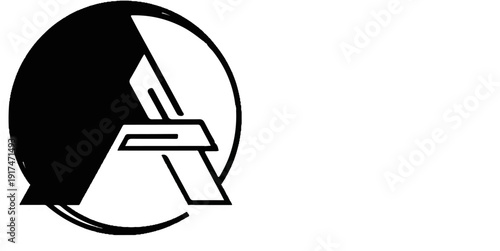 Abstract graphic emblem with a thick outline circle and bold geometric shapes