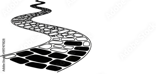 A winding path made of stones, rendered in black and white