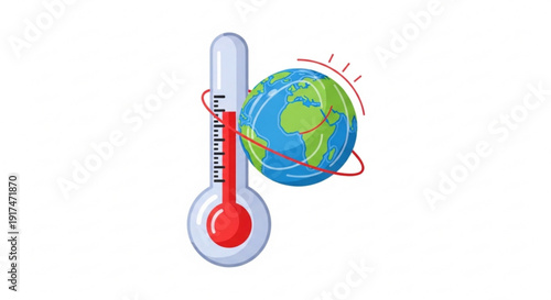 Rising global temperature concept with thermometer and earth indicating climate change and warming trend