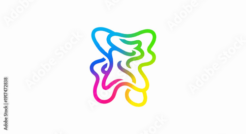 Abstract multicolor fluid shape with blended lines on white