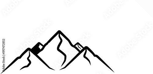 A stylized black and white outline of jagged mountain peaks